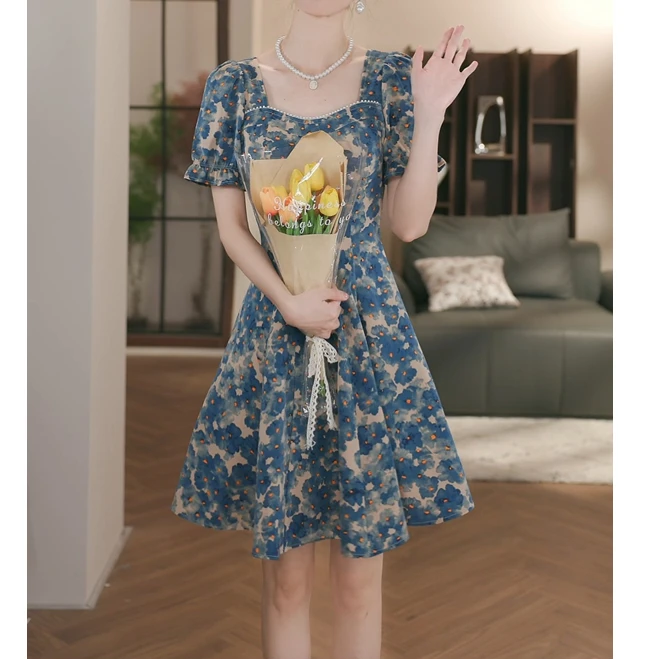 Meika-【短款-木槿花】新款气质显瘦收腰法式连衣裙-B6339G