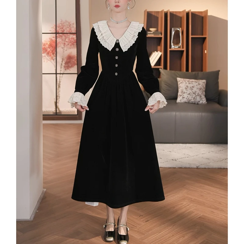 乔琪拉-【明月江灯】秋冬新款高腰设计感收腰显瘦连衣裙-B9119K