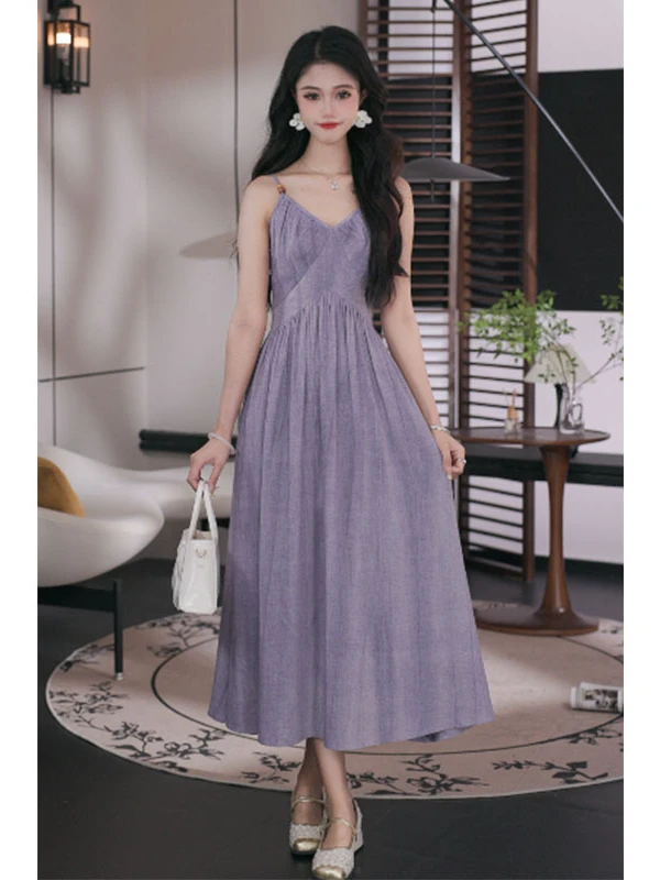 Meika-【紫色鸢尾】新款显瘦收腰设计感连衣裙-B5135K