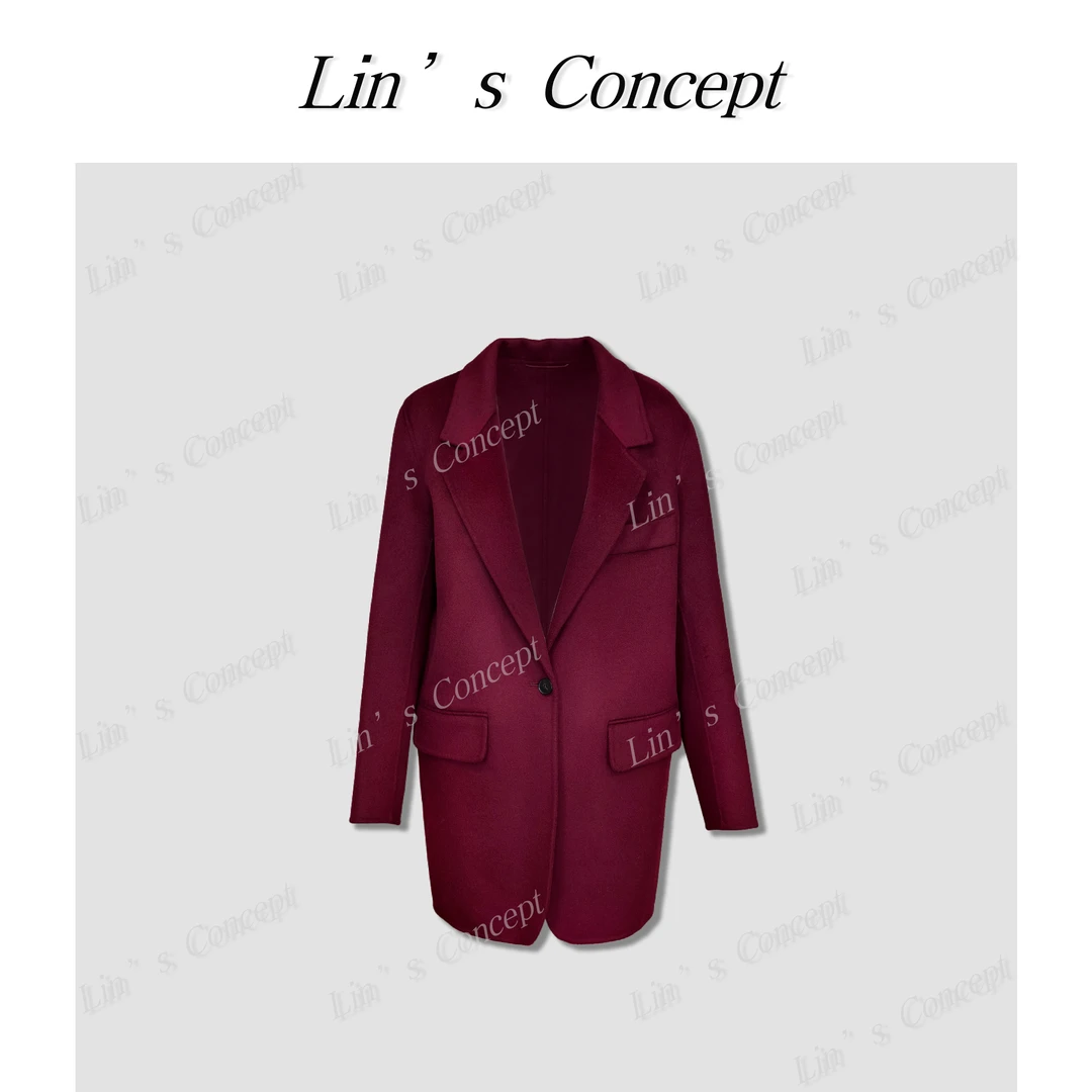 【Lin's concept】极简纯色款版双面毛呢大衣 FL002