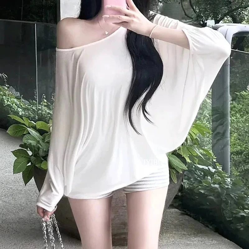 纯白温柔 春夏秋新款薄款长袖T恤慵懒舒适居家斗篷软软宽松上衣女