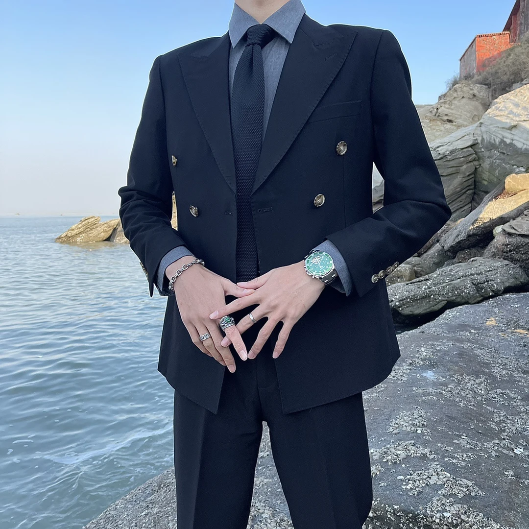 秋季新款双排扣西服外套男商务修身男西装新郎结婚礼服正装