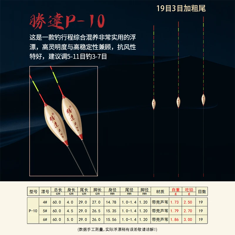 P-10（2.5g2.7g3.0g）大物芦苇行程漂综合混养浮漂高灵敏