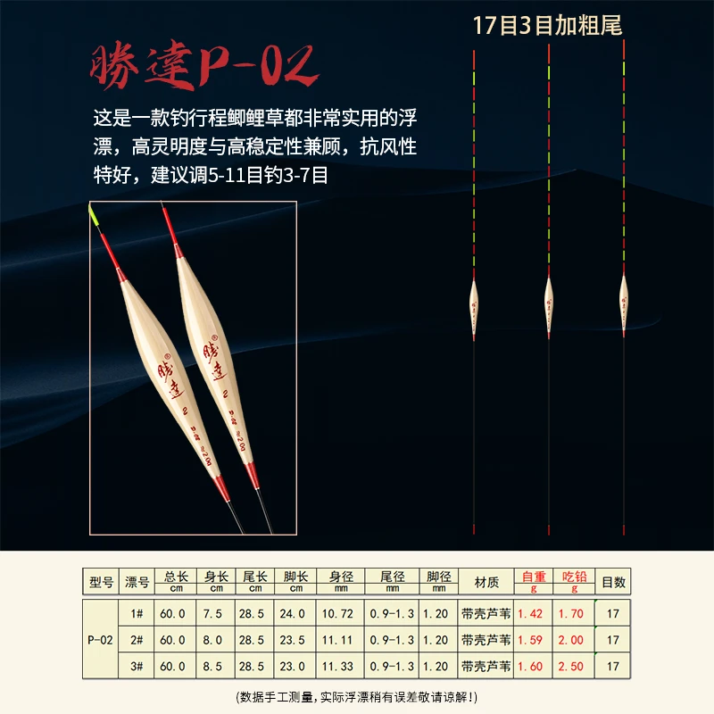 P-02（1.7g2.0g2.5g）芦苇轻口高灵敏鲫鱼漂行程鲫鲤草鱼浮漂