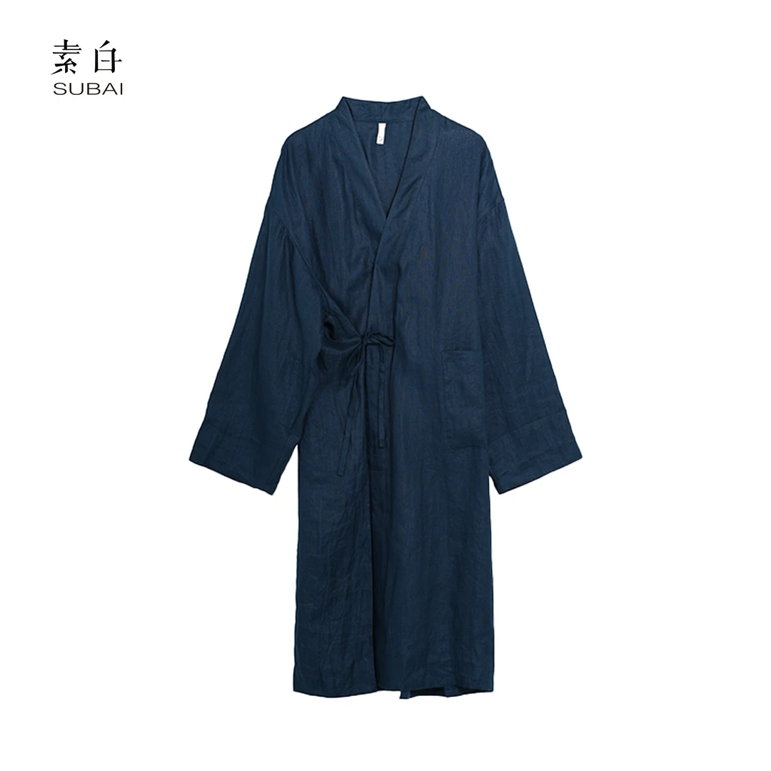 SB3240292658【素白】马乖素白藏青亚麻袍子