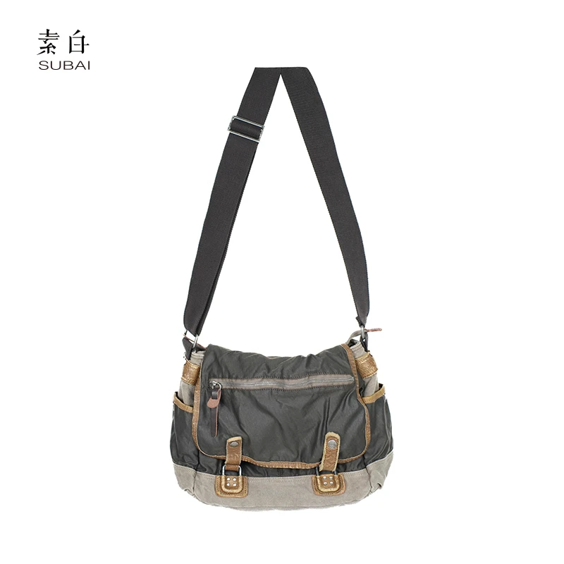 素白复古斜挎邮差包802591