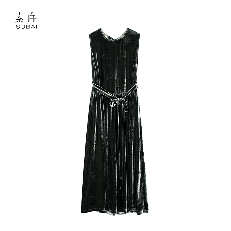 SB2408LQ00265【素白】马乖极简无袖丝绒连衣裙