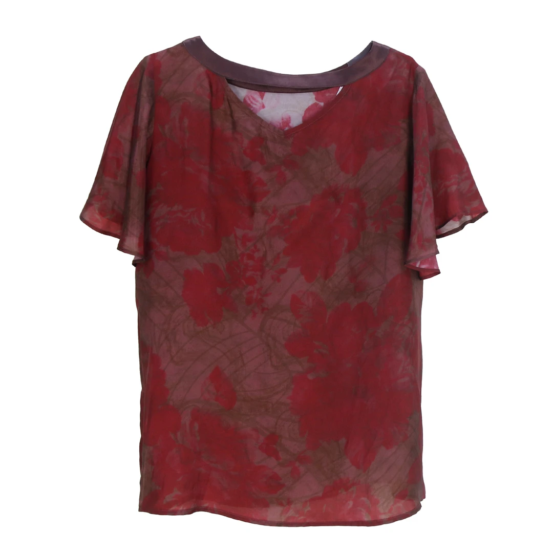 SB3230390625【解语】素白夏季女士圆领舒适时尚纤维浪漫花卉T恤