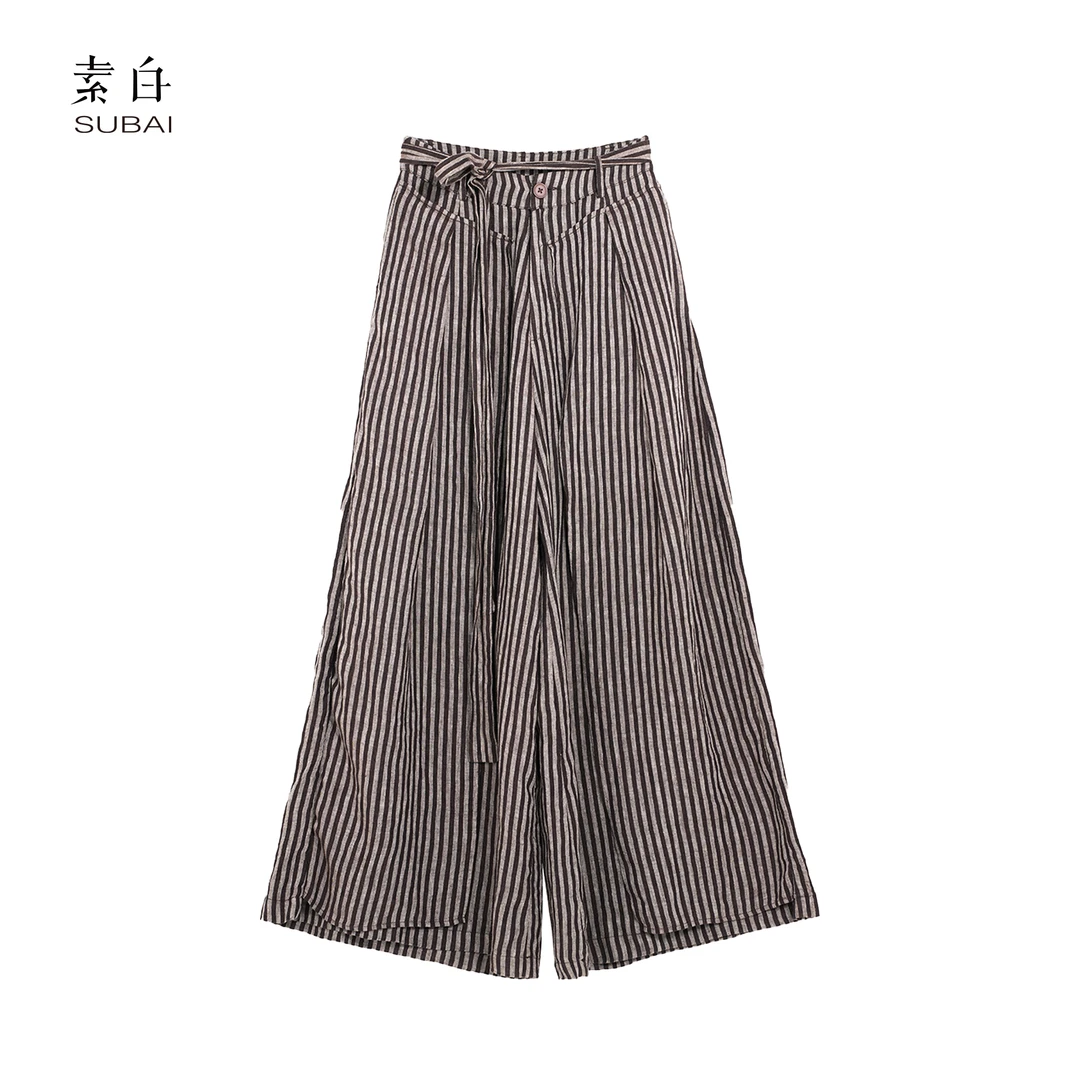 SB3240492882【素白】马乖条纹宽松时尚设计师休闲高腰潮流裤