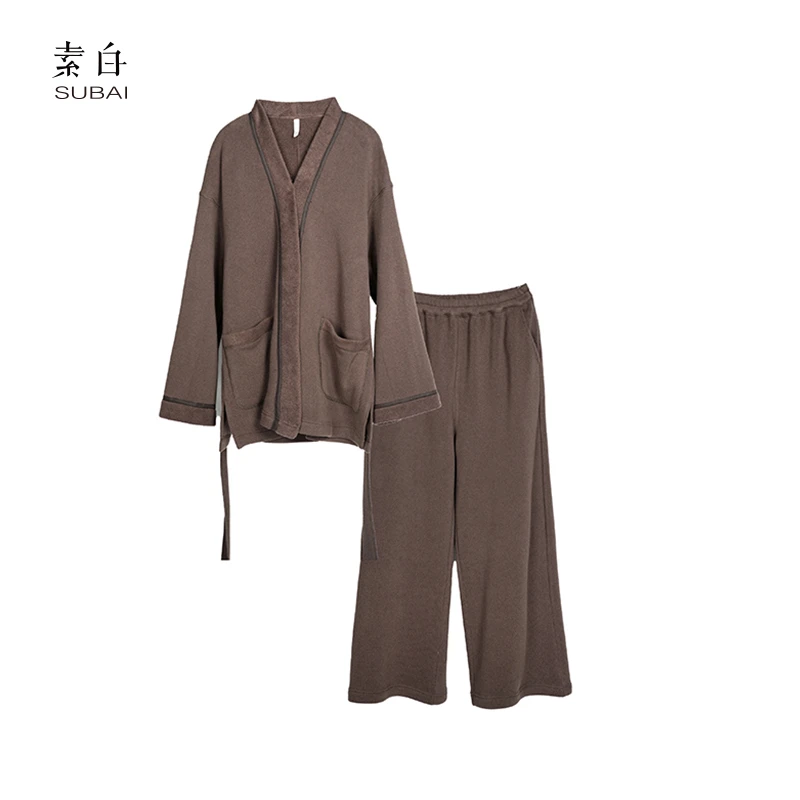 素白【绒嬷嬷】加绒加厚保暖可外穿居家服睡袍套装SB2410CP00534