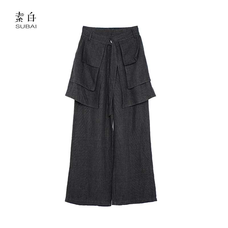 SB3230290390【素白】马乖设计款时尚休闲宽松舒适搭片阔腿裤