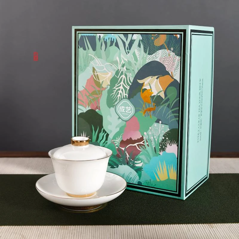 【成艺】隐雕蝶恋陶瓷三才盖碗高端家用中式简约介杯现代轻奢泡茶器