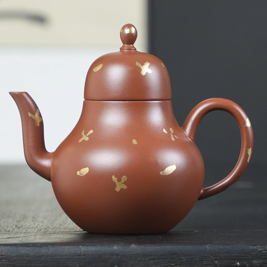 紫砂壶大红袍朱泥纯手工功夫茶具洒金复古中式泡茶壶家用办公茶壶