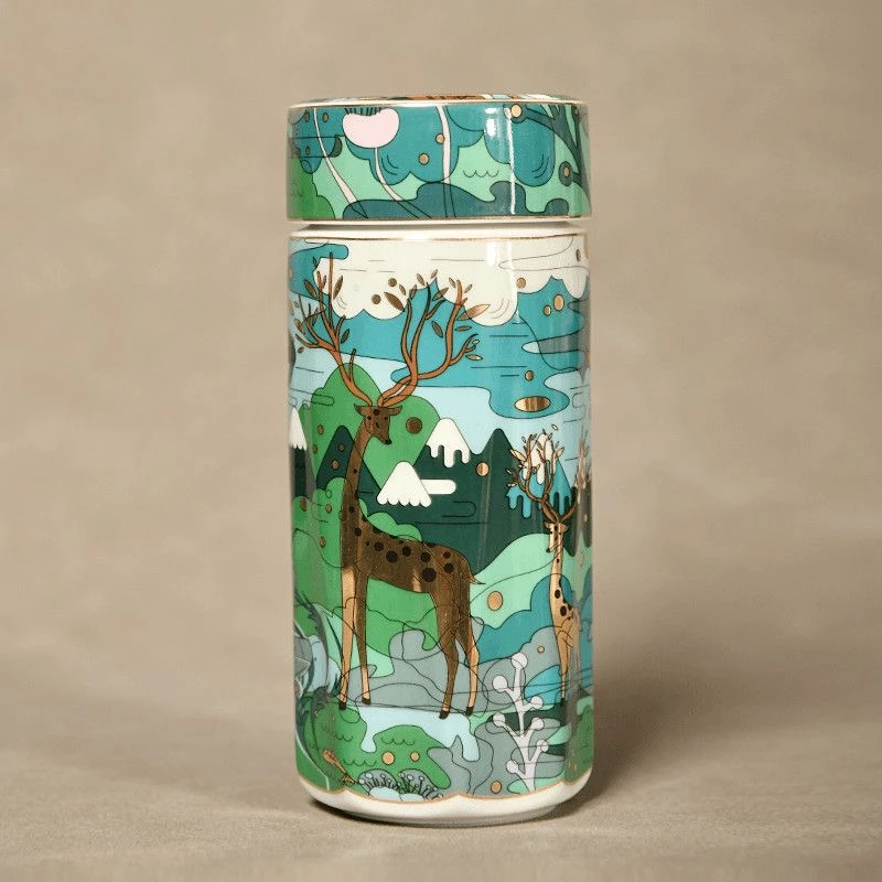 绿野 10号陶瓷双层保温杯卡通创意车载随手杯陶瓷内胆泡茶杯带盖