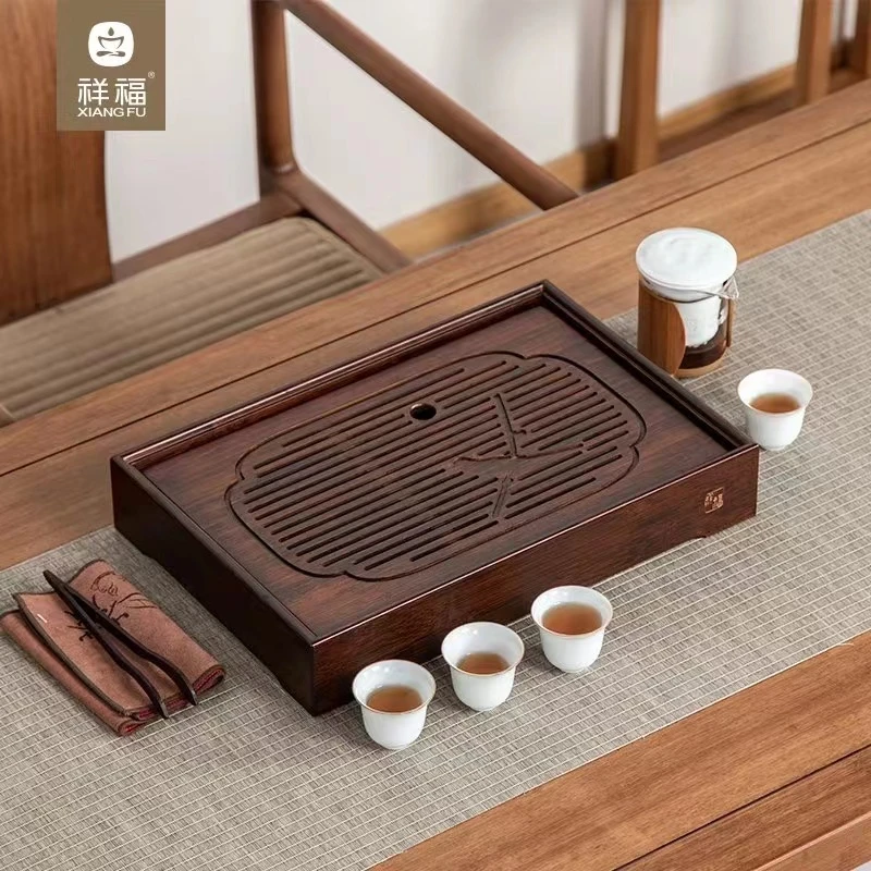 燕喜竹茶盘排水蓄水茶托盘茶台可拆卸喜鹊深色茶盘干泡台茶盘