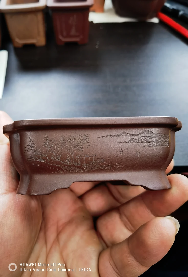 M48高脚抽角小长方原矿老子泥，紫砂花盆外口径9.5*8*3.5cm