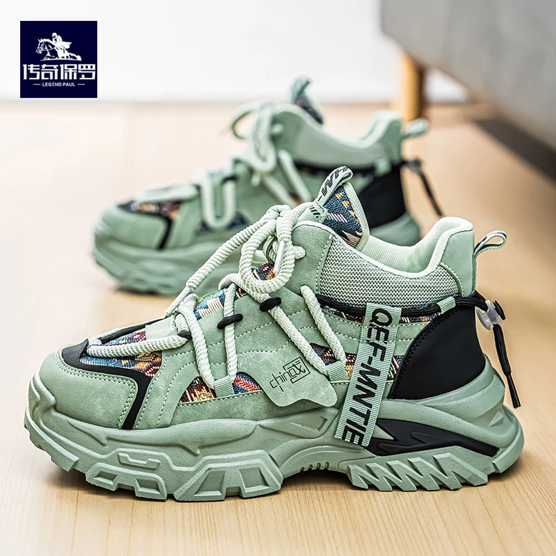 传奇保罗高帮男鞋秋季新款潮流百搭运动休闲鞋厚底增高老爹潮鞋子