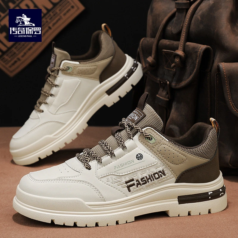 传奇保罗男士春季2024新款百搭透气防水潮鞋防滑耐磨工作低帮板鞋