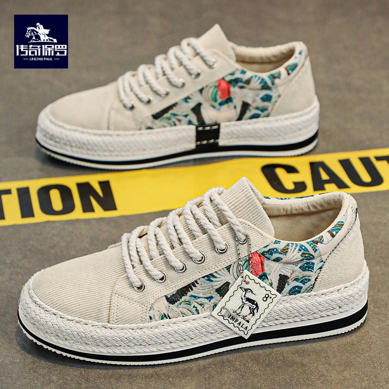 传奇保罗男士春季2024新款潮流百搭低帮板鞋学生透气帆布时尚男鞋