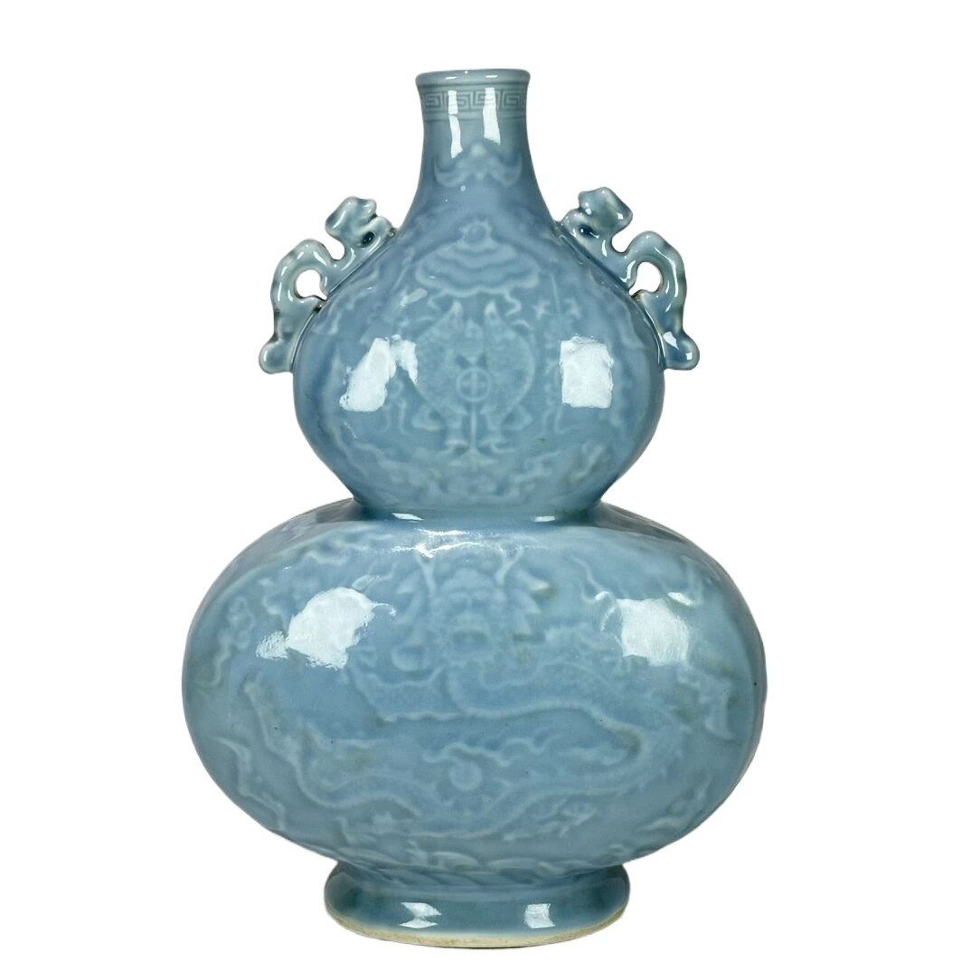 蓝釉龙纹双耳葫芦扁瓶5571