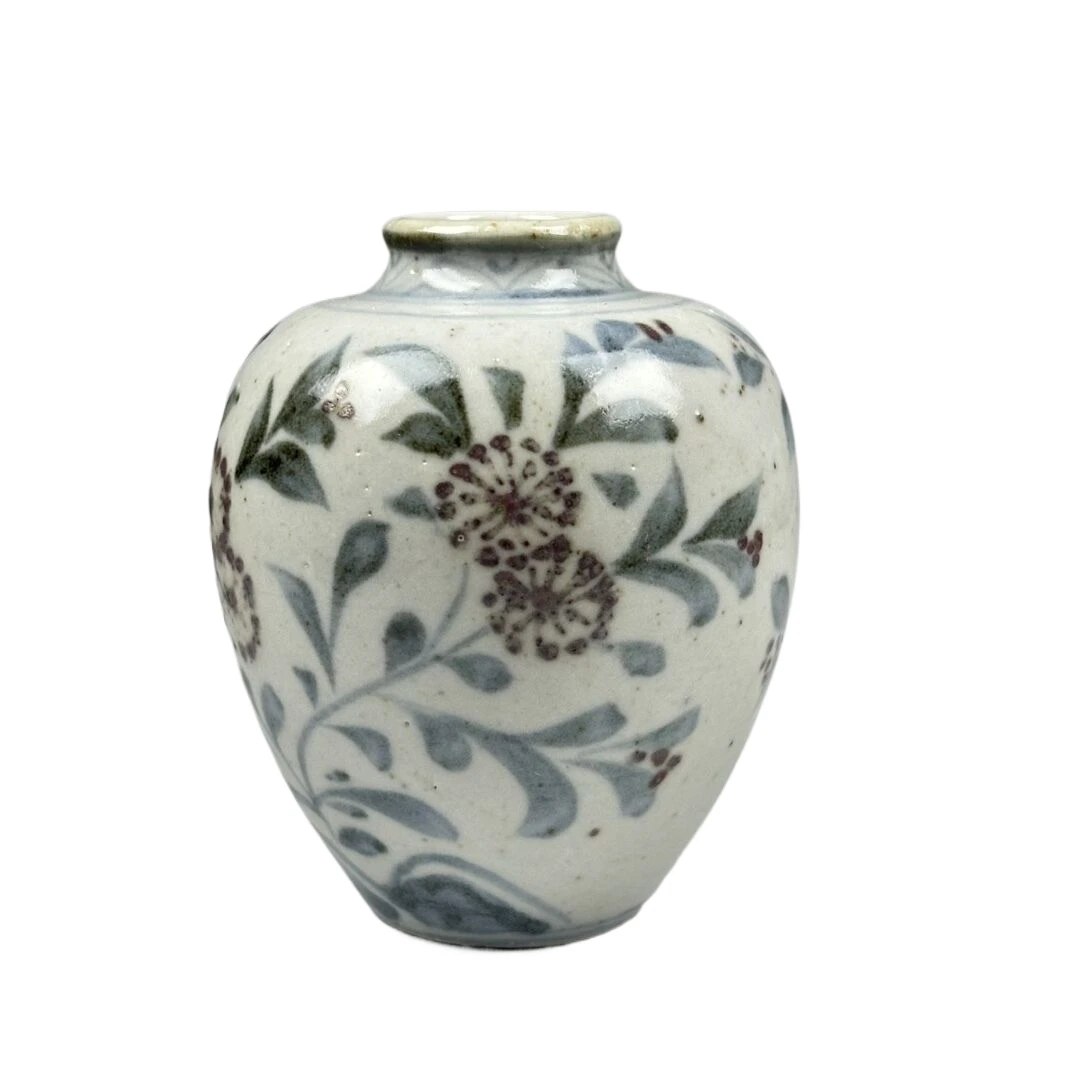 清代 青花釉里红花卉纹小罐5365