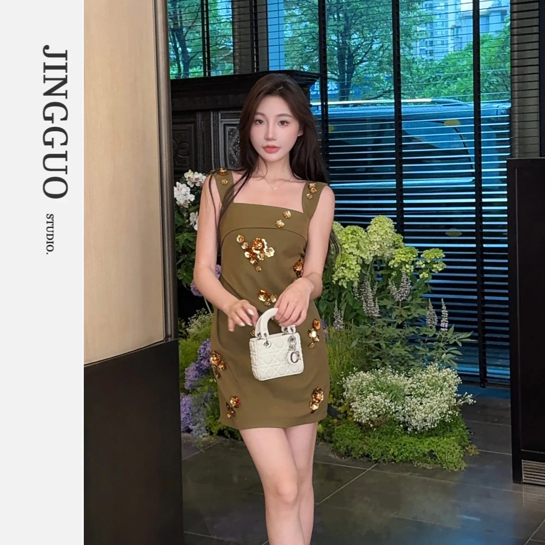 【JINGGUO轻奢】小众设计感收腰时尚气质修身女装连衣裙7111