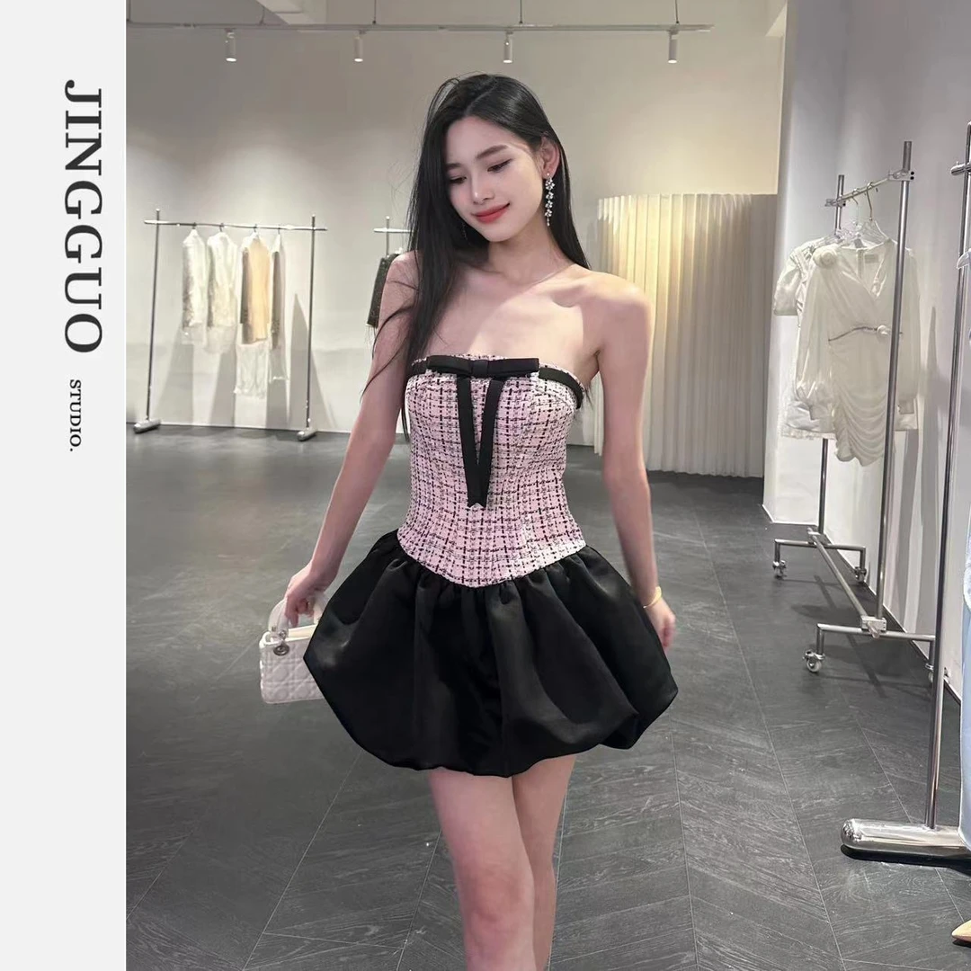 【外4】辣妹连衣裙一字肩碎花显瘦短款夏季复古法式时尚