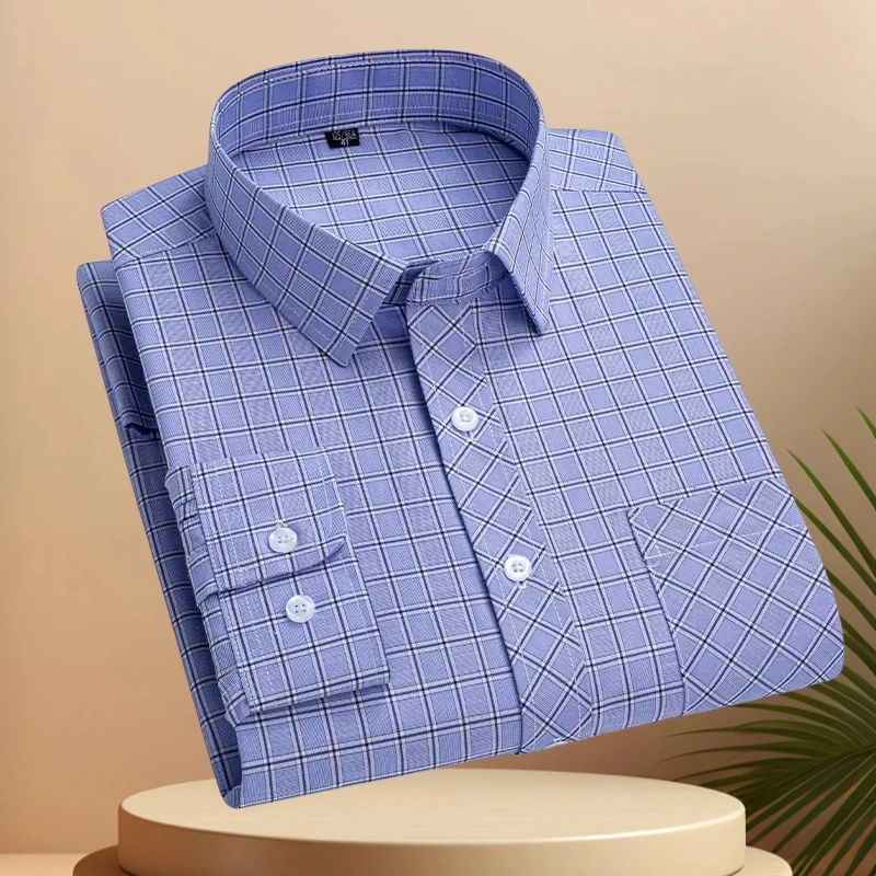男士长袖格子衬衫中青年爸爸夏季衬衫商务休闲排湿吸汗透气衬衣