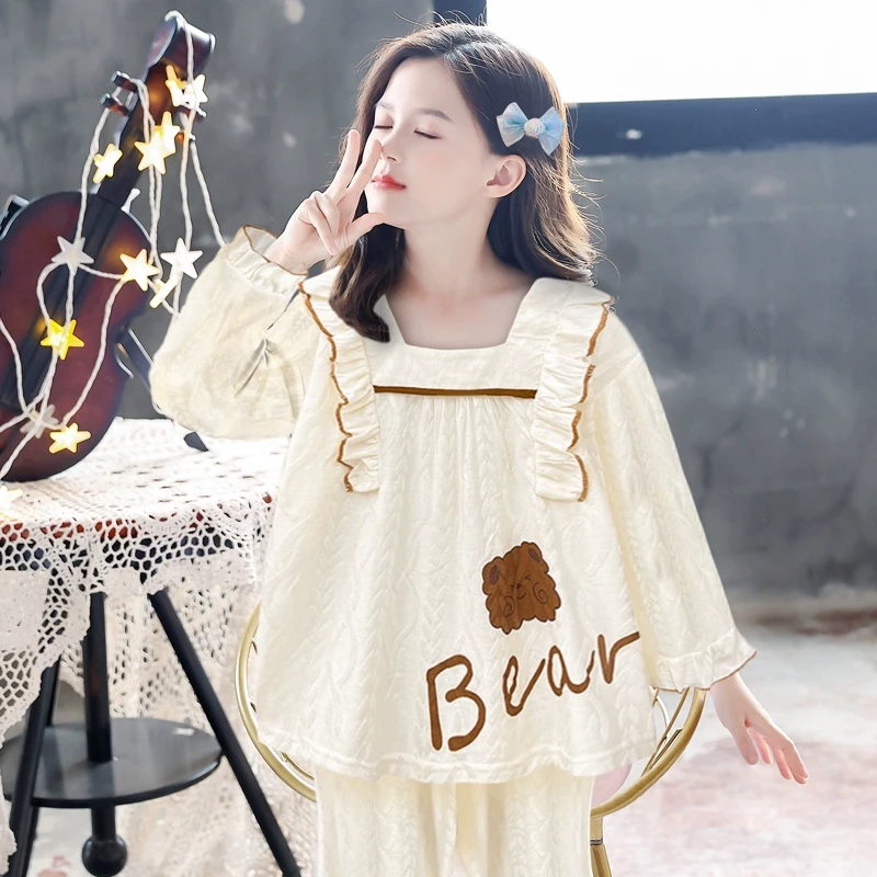 女童2024新款卡通睡衣长袖春秋款纯棉儿童公主风可外穿家居服套装