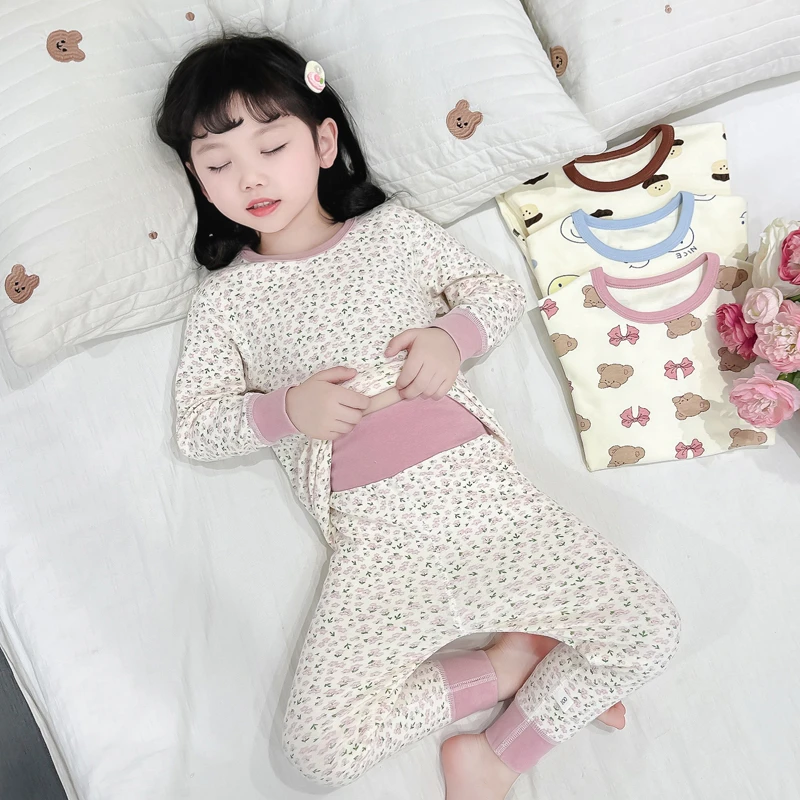 280克无骨高腰护肚儿童秋衣秋裤套装全棉男女宝宝家居服内衣睡衣