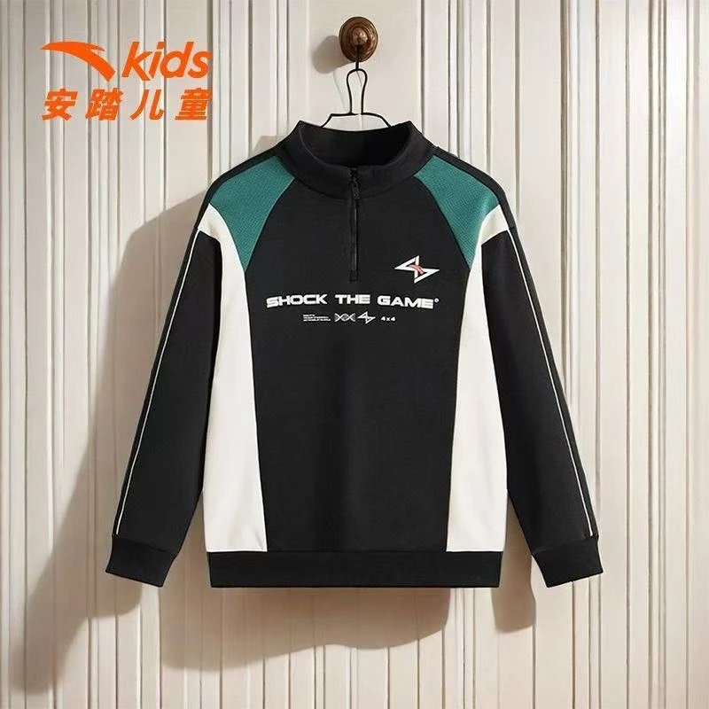 安踏儿童卫衣篮球套头衫冬新款保暖加厚运动衫加绒卫衣352441723