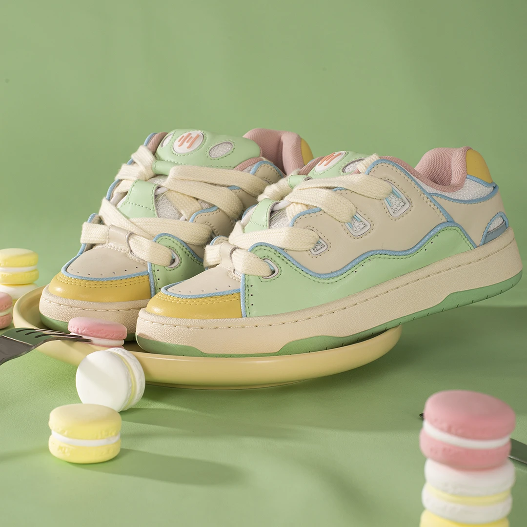 顽刻ollieskate面包鞋马卡龙多巴胺冰淇淋全新皮质BAKE男女滑板鞋