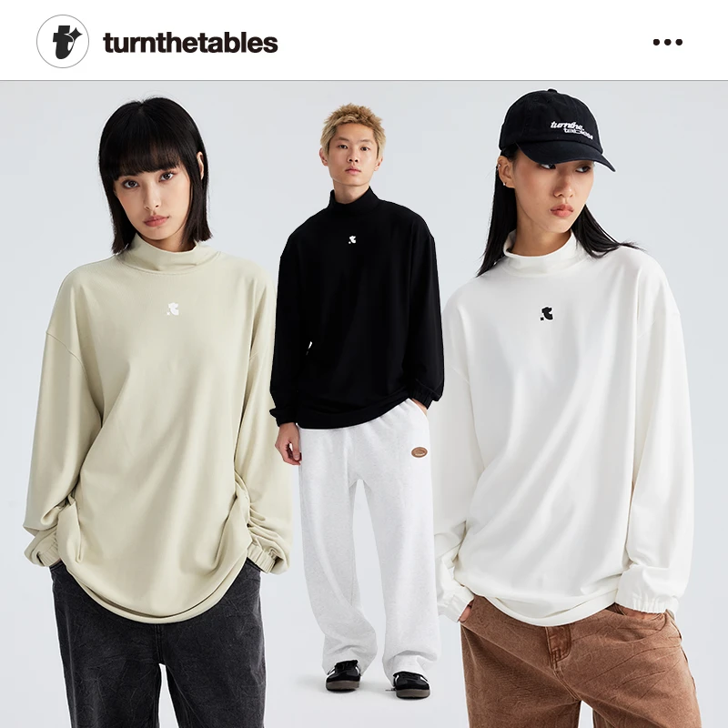 Turnthetables旗舰四叶草印花高领T恤纯色长袖情侣秋冬休闲百搭