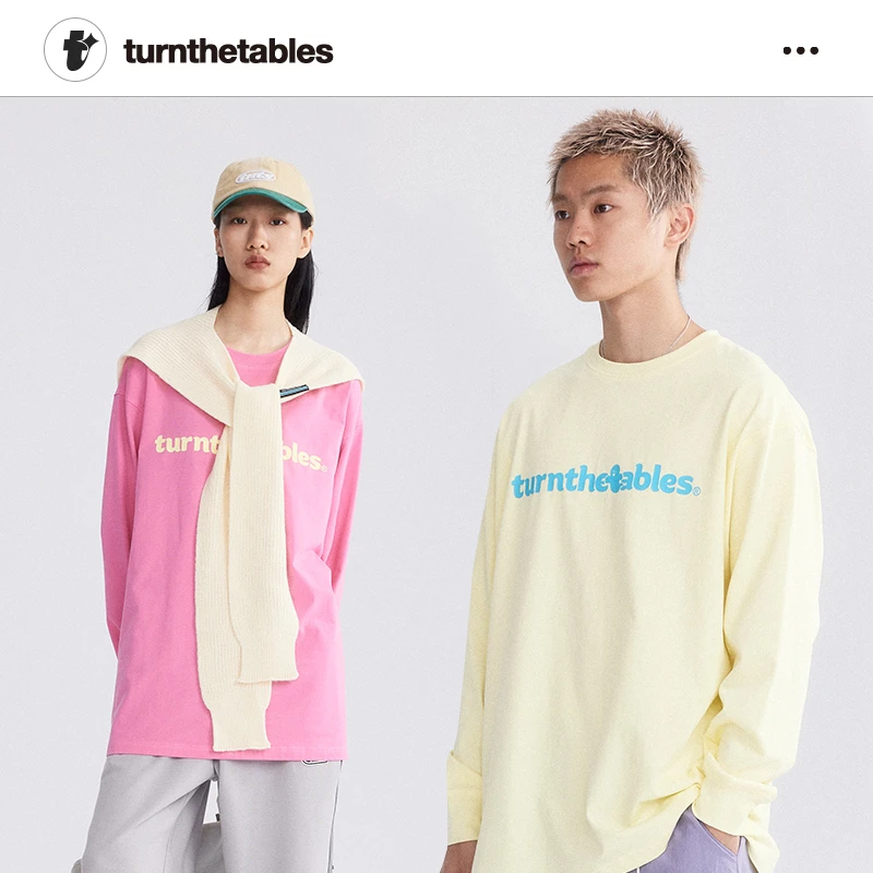 Turnthetables旗舰撞色幽灵字母印花长袖T恤情侣秋冬宽松潮牌上衣