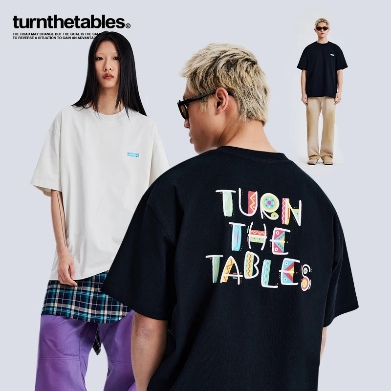 【今日浮力】Turnthetables部落风格字体印花短袖T恤圆领休闲情侣