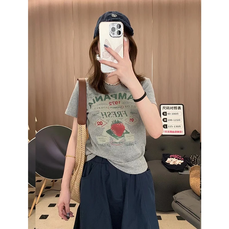 【LIbaibai】夏季百搭印花草莓短袖T恤BB-0692