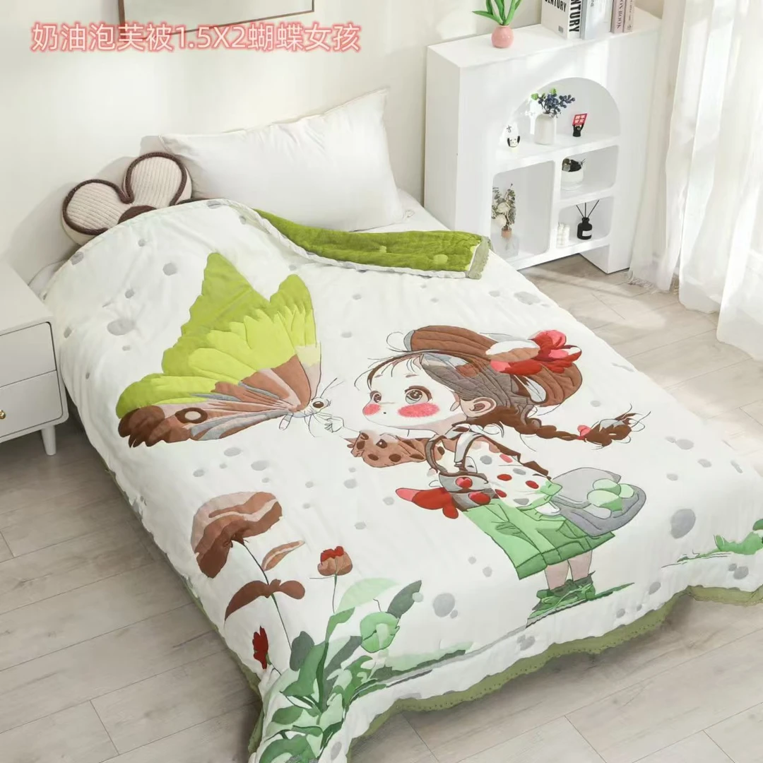 【蝴蝶女孩】150*200cm成人泡芙被亲肤棉纱四季通用加厚盖被