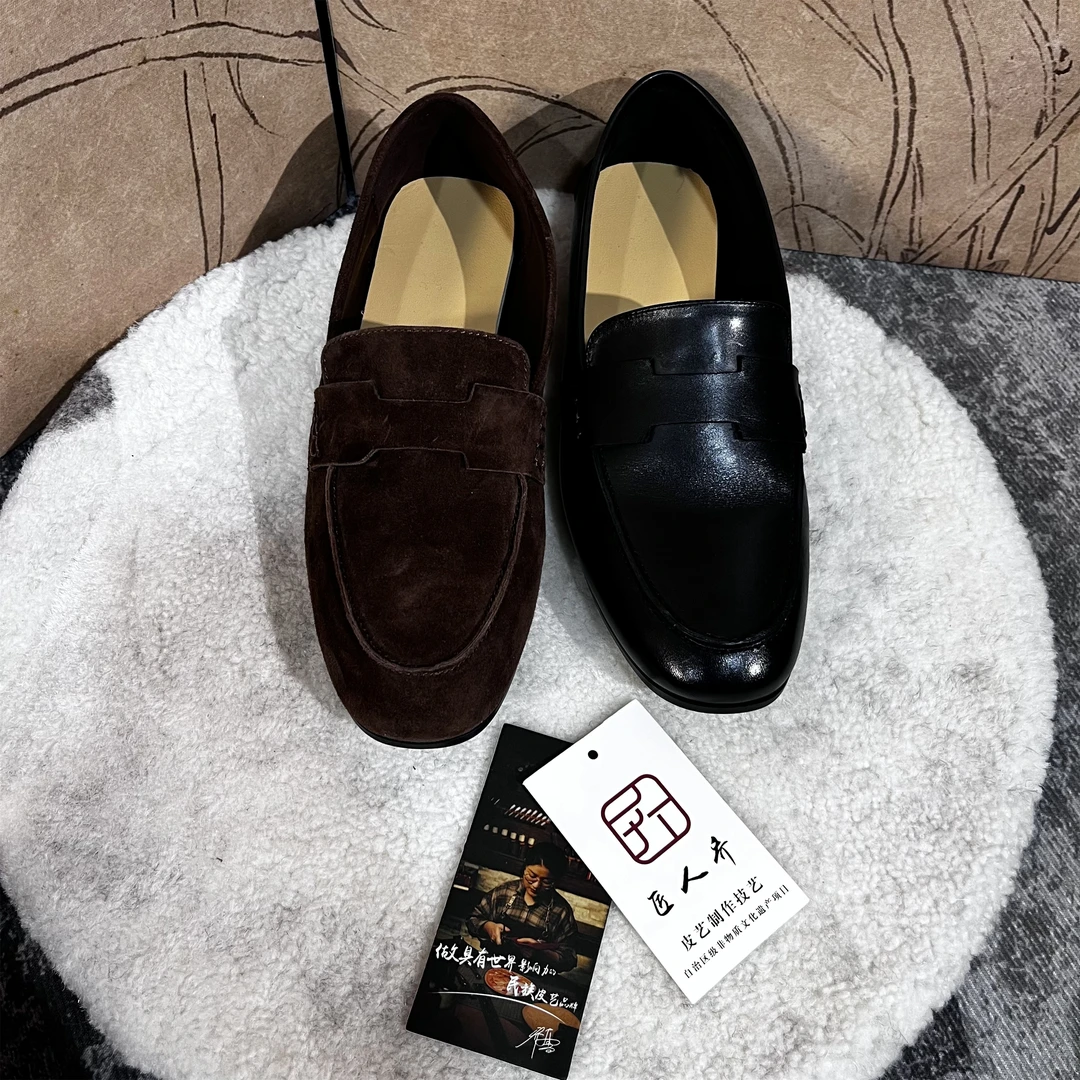 匠人乔【H乐福鞋】女士时尚真皮经典商务平底英伦风休闲乐福鞋