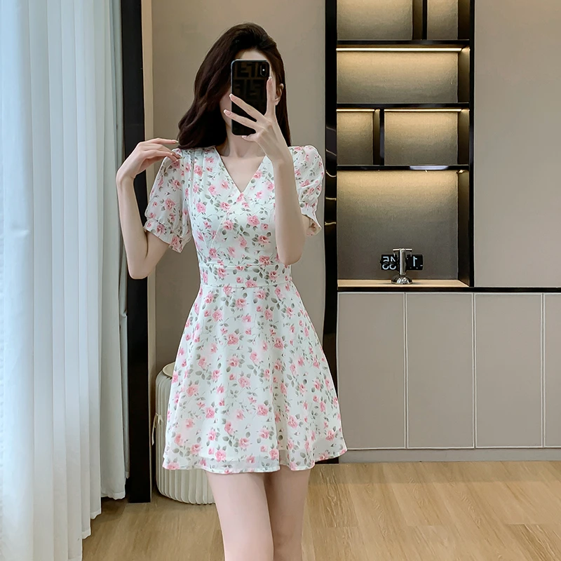 145cm150小个子连衣裙2025新款夏装矮个子显高显瘦气质雪纺短裙子