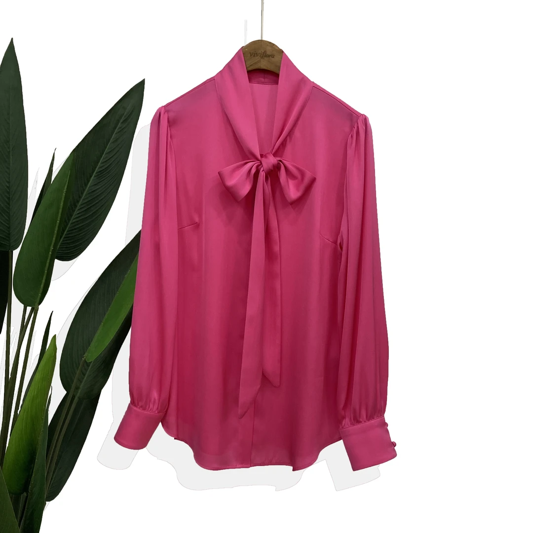 【KN.COLOR】桑蚕丝真丝洋气显瘦V领系带蝴蝶女士长袖衬衫外穿衬衣