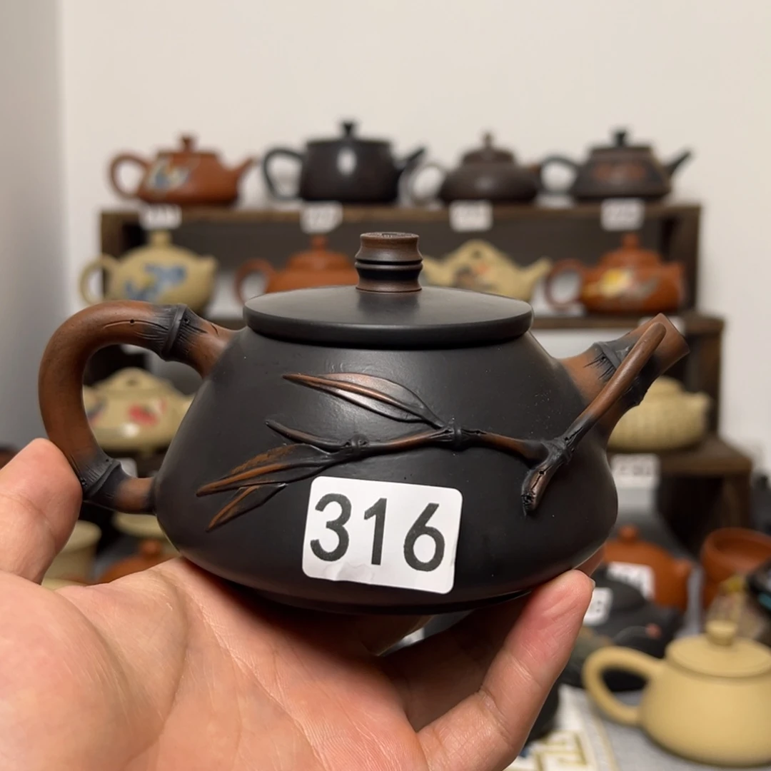 壶建水紫陶竹节石瓢壶