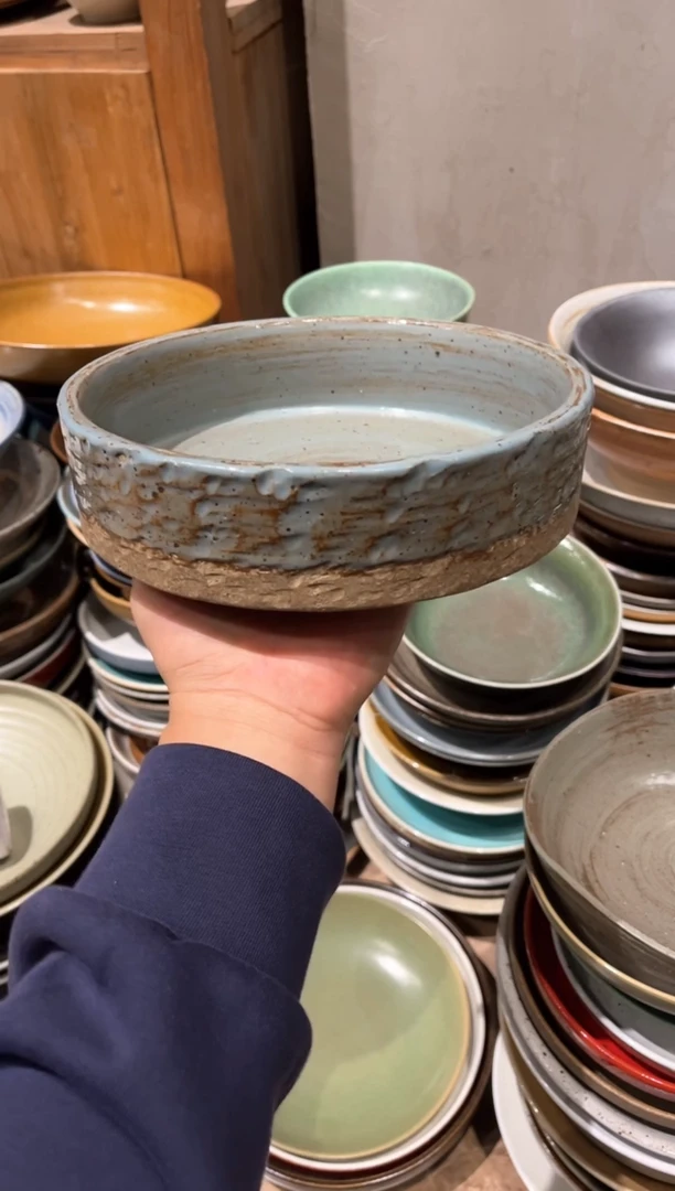 【闪购商品】陶瓷瓷片蓝麻点粗陶直身盘(全量