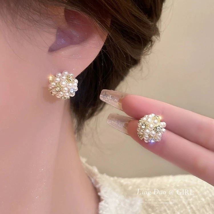 铜合金仿珍珠耳饰 【C64】秋冬时尚轻奢百搭珠珠高定耳钉