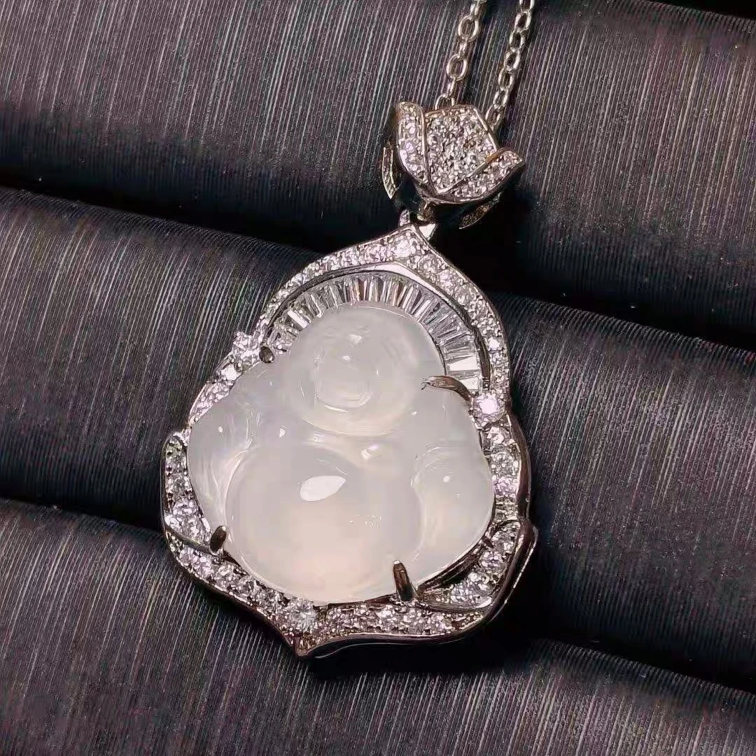 玉髓 【H88】银白色佛公项链时尚复古妈妈款国风项坠轻