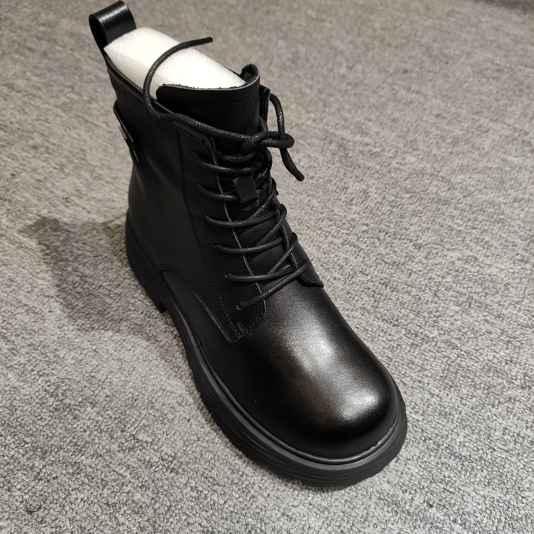 2023冬季新款马丁靴厚底小个子加绒冬英伦风圆头系带靴子女
