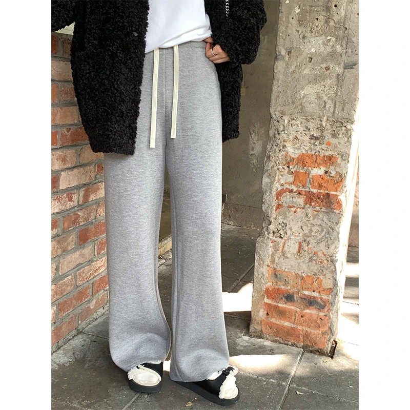 本希benxe/一条过冬 软糯加绒毛感针织布高腰显瘦垂感拖地阔腿裤