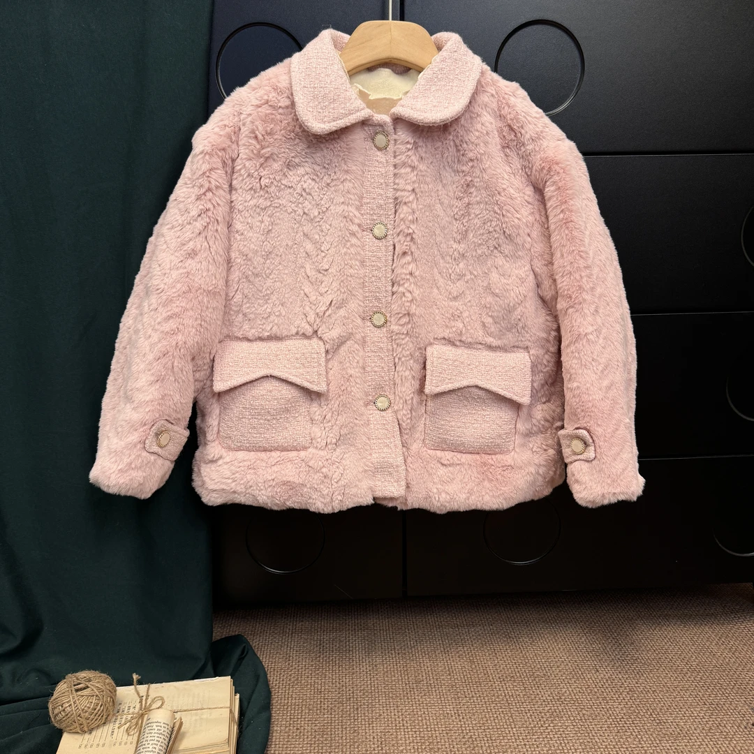 ZERYUE2024冬款女大童新款毛毛衣女童加绒加厚原创设计款外套1389