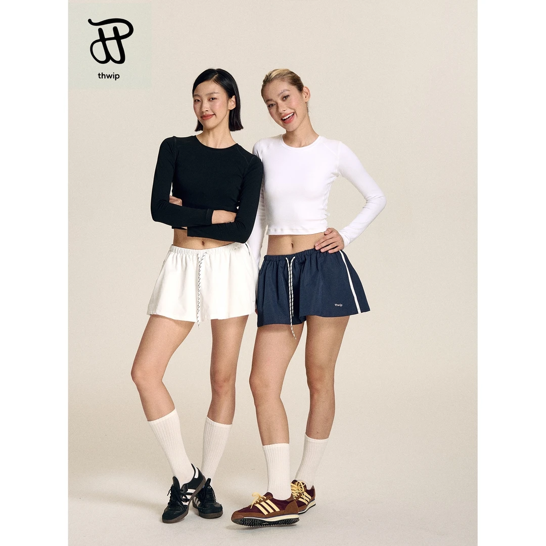 THWIP 秋季基础款低腰A字型撞色网球半裙抽绳运动风百搭半身裙女