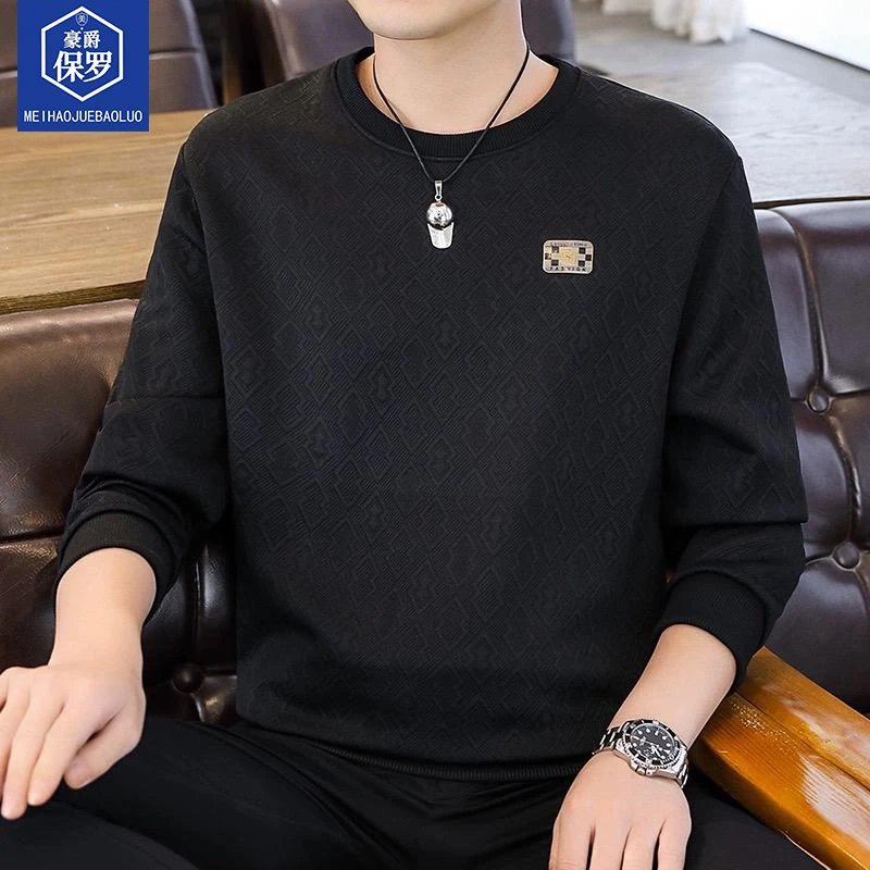 美·豪爵保罗春秋季上衣圆领提花男士卫衣时尚长袖休闲百搭862205