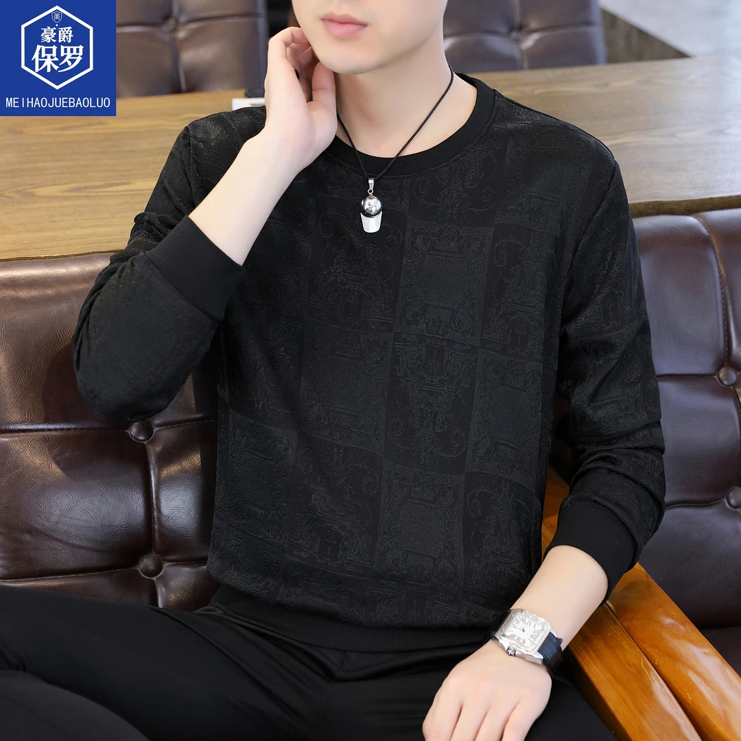美·豪爵保罗春秋季休闲卫衣男士圆领提花长袖韩版潮流修身862217